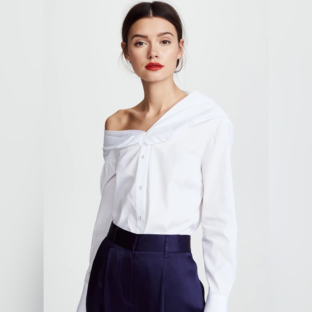 Victoria Beckham White Off-Shoulder Button-Down Shirt